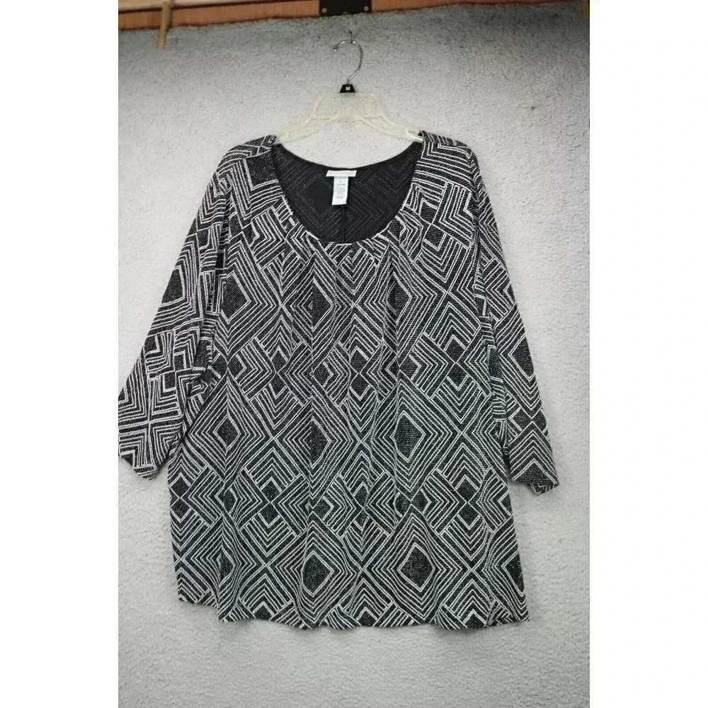 Catherine's Shimmering Beaded Top-3/4 Sleeves-Size 1X(18-20W)-Evening Wear